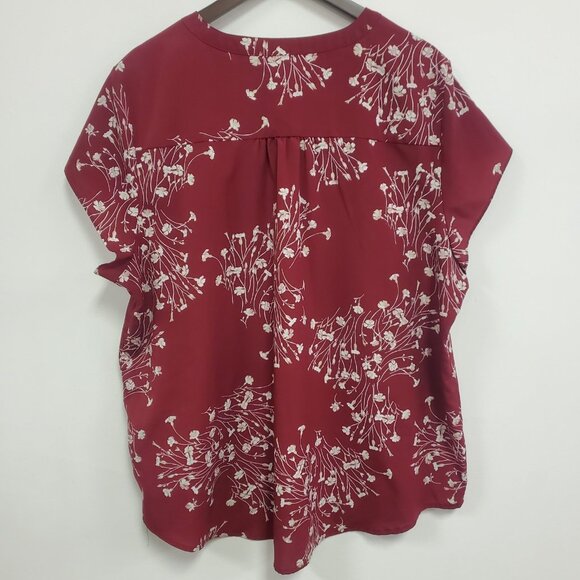 Croft Barrow Womens Artsy Boho Floral Top Size 3X Red Office Career Flowy V Neck - Picture 2 of 10
